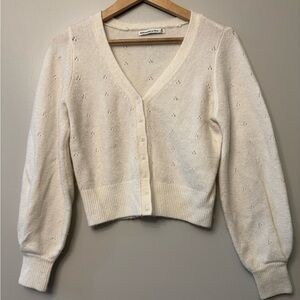 Abercrombie Fitch Balloon Puff Sleeve V Neck Pointelle Cropped Cardigan Size M
